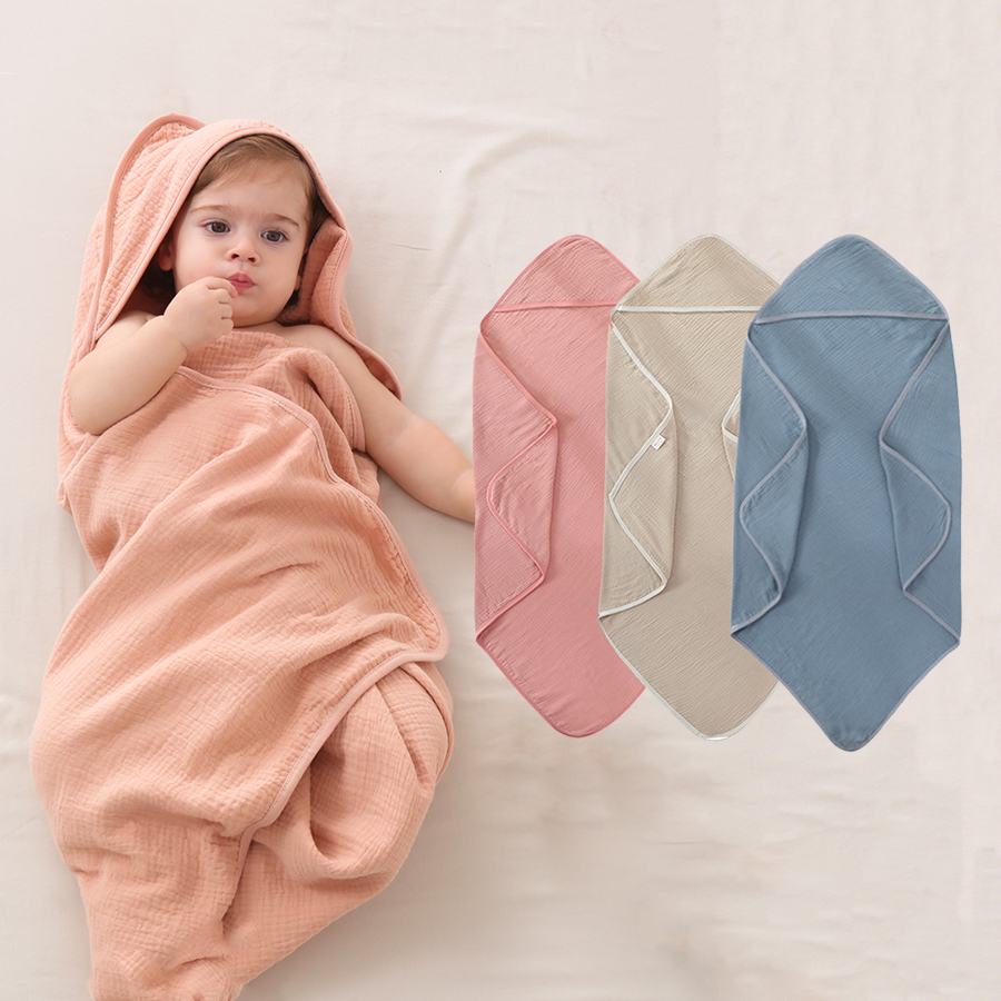 Baby Swaddle Blanket - Cotton Gauze Baby Bathrobe Hooded Bath