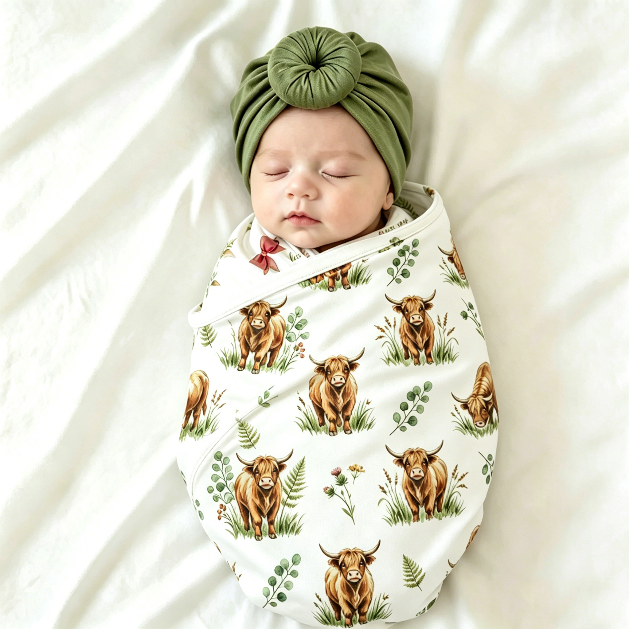 Baby Swaddle Blanket - Ylsteed Soft Stretchy Highland Cow Print